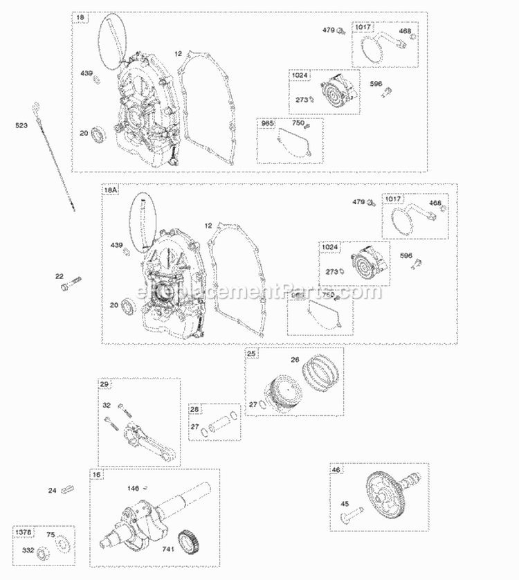 Crankcase Covers PistonRings Crankshaft Camshaft Diagram and Parts List for 614277-0001-G1  Briggs and Stratton Engine